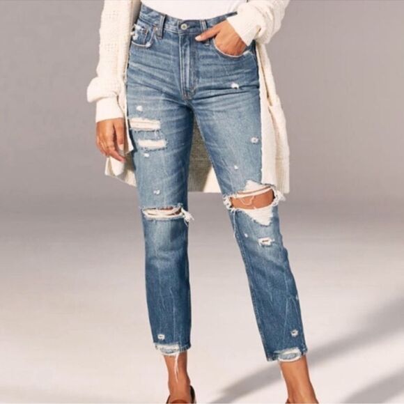 NEW Abercrombie & Fitch High Rise Distressed Mom Jean Size 26/2 R - Picture 3 of 10